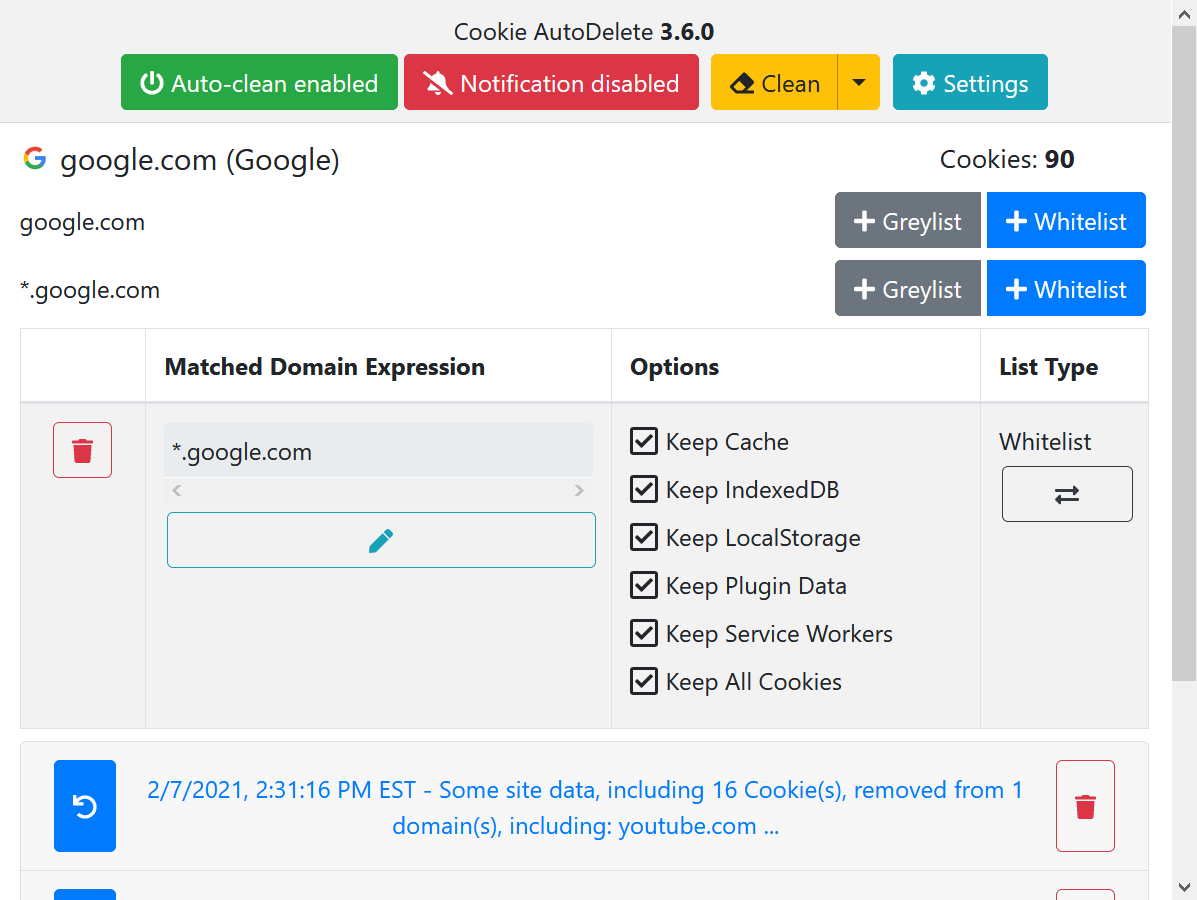 Cookie AutoDelete UI